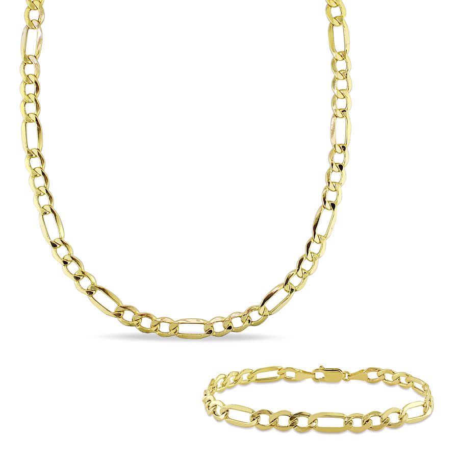 Amour 2-piece Set Of Men's Figaro Necklace And Bracelet In 10k Yellow Gold (7 Mm)