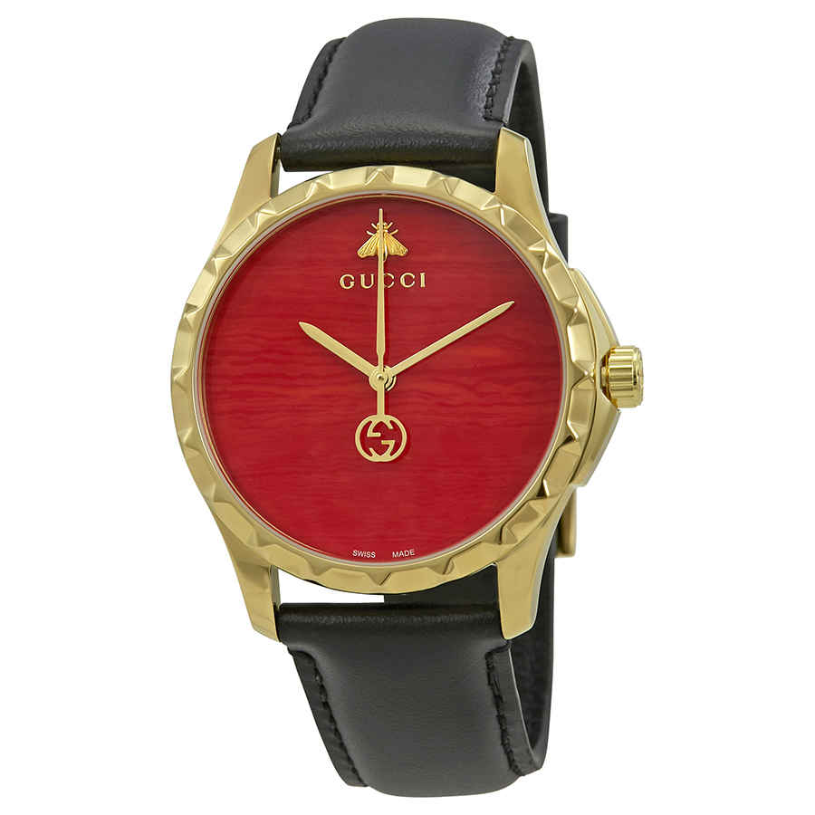 Click to view more detailed imagery on our partner's website Gucci G-timeless Coral Red Dial Mens Watch Ya126464 In Black,gold Tone,pink,red,yellow
