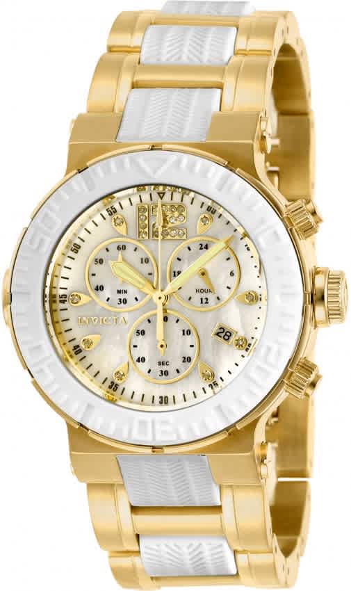 Click to view more detailed imagery on our partner's website Invicta Ocean Reef Chronograph Quartz White Dial Ladies Watch 29667 In Gold Tone,two Tone,white