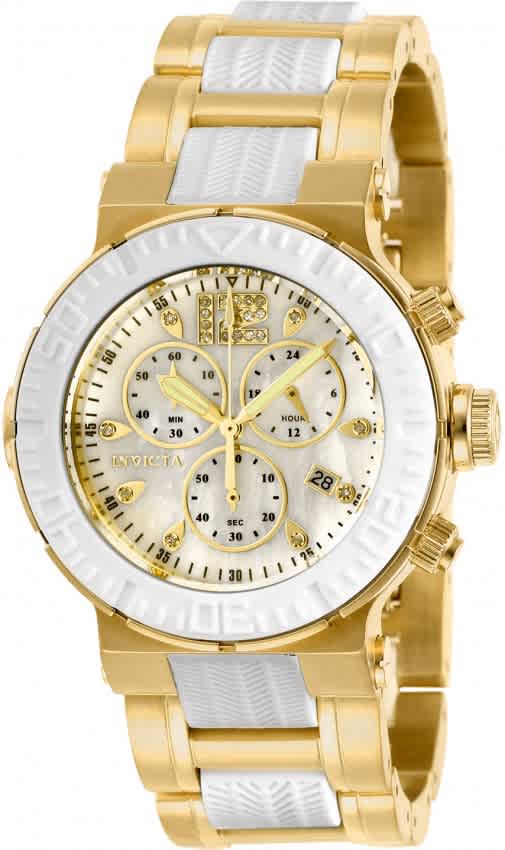 Invicta Ocean Reef Chronograph Quartz White Dial Ladies Watch 29667 In Gold Tone,two Tone,white