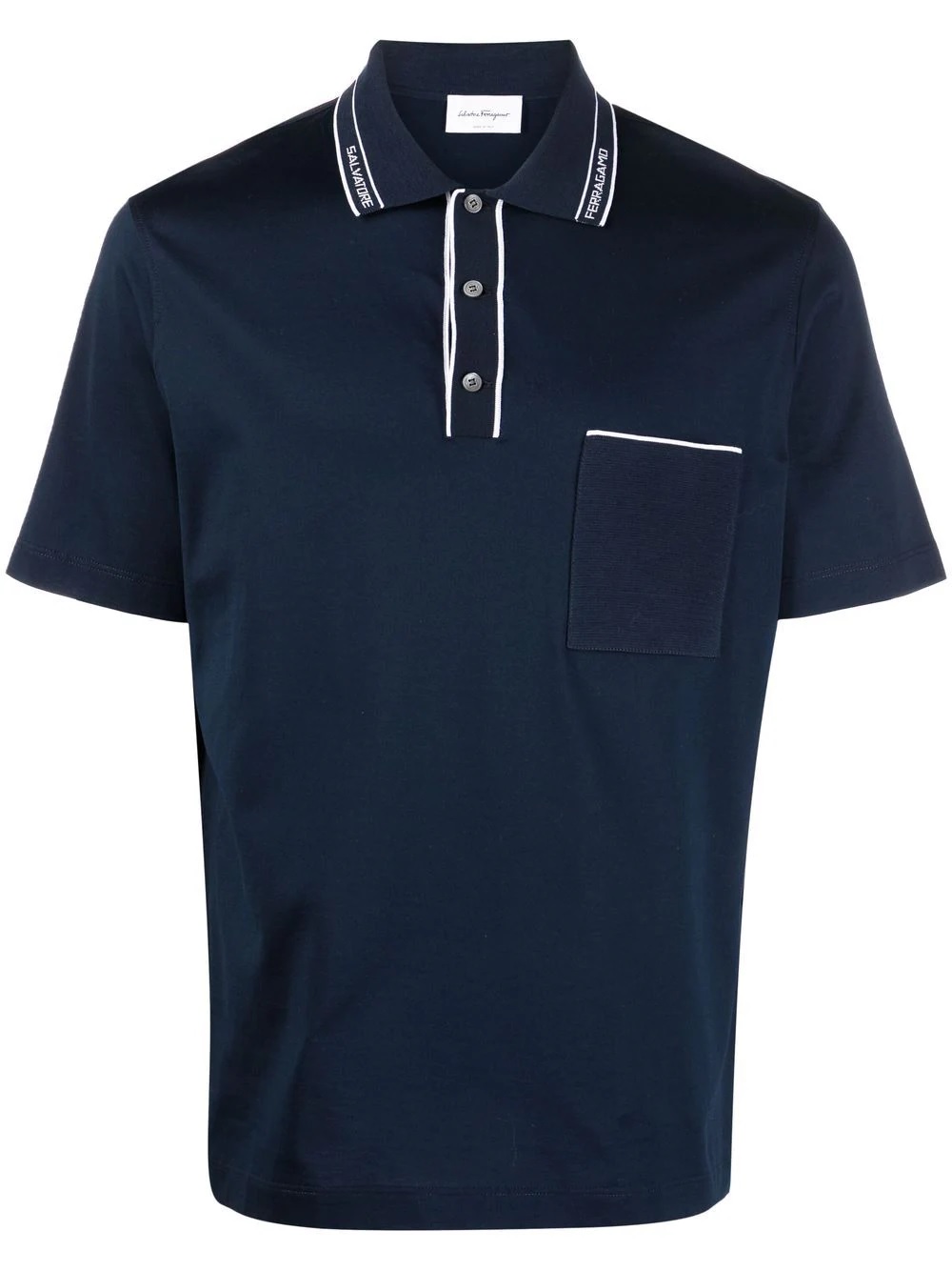 Ferragamo Jacquard Logo Short-sleeved Polo T-shirt In Navy