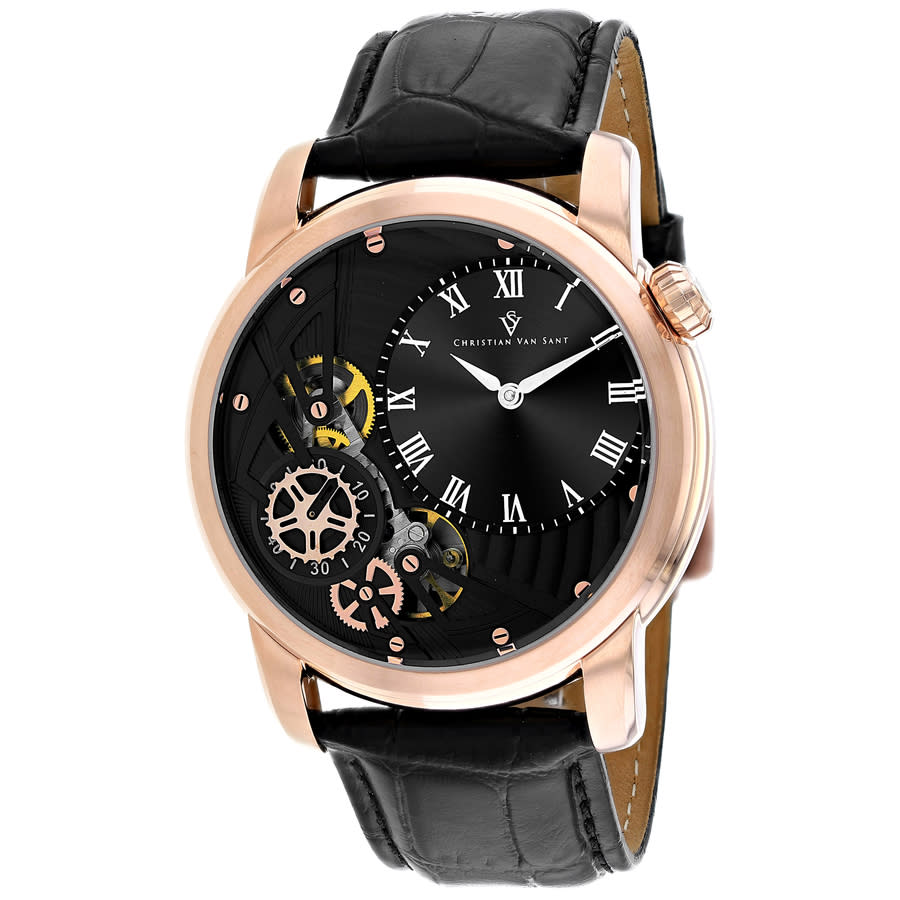 Christian Van Sant Sprocket Auto-quartz Black Dial Mens Watch Cv1547 In Black / Gold Tone / Rose / Rose Gold Tone