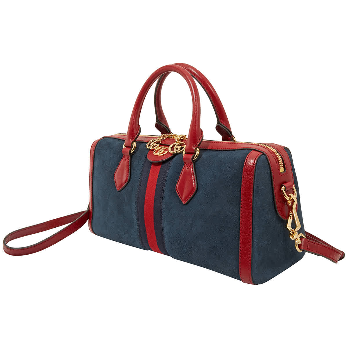 Gucci Gg Ophidia Top Handle Boston Bag In Blue,gold Tone,green,red