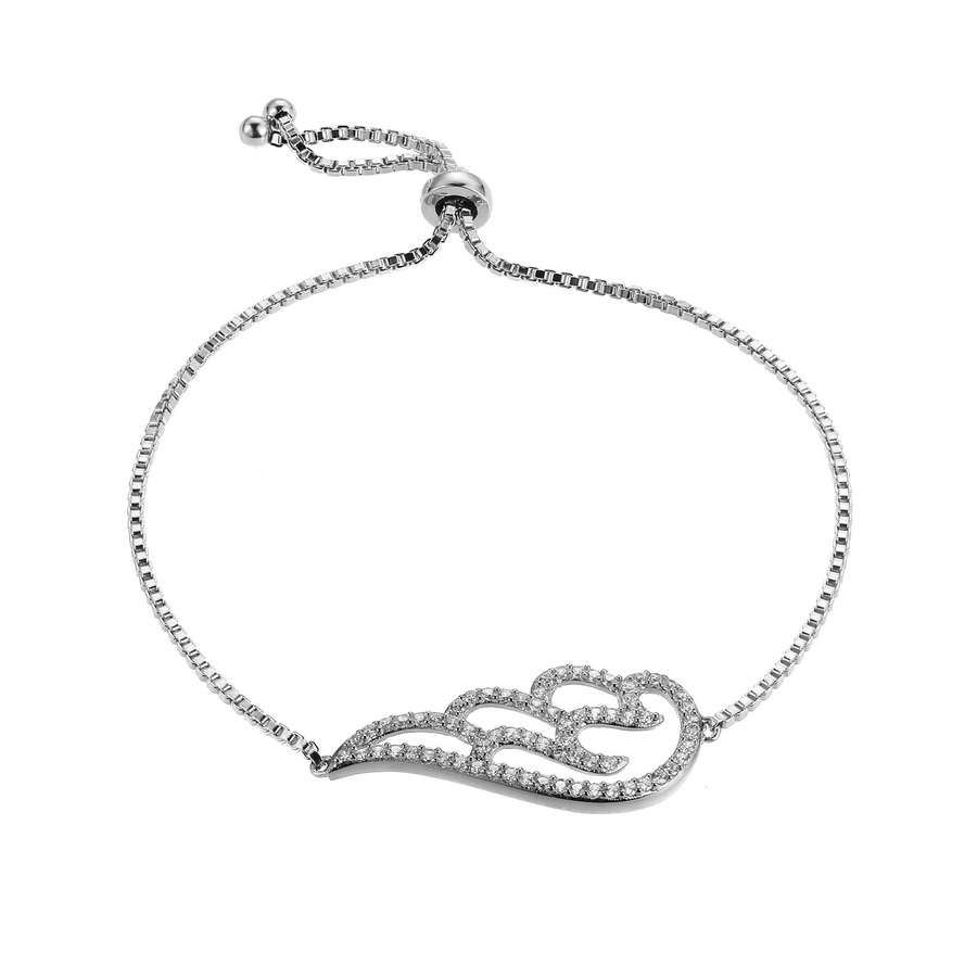 MORGAN & PAIGE RHODIUM PLATED STERLING SILVER GUARDIAN ANGEL WING CUBIC ZIRCONIA ADJUSTABLE BRACELET