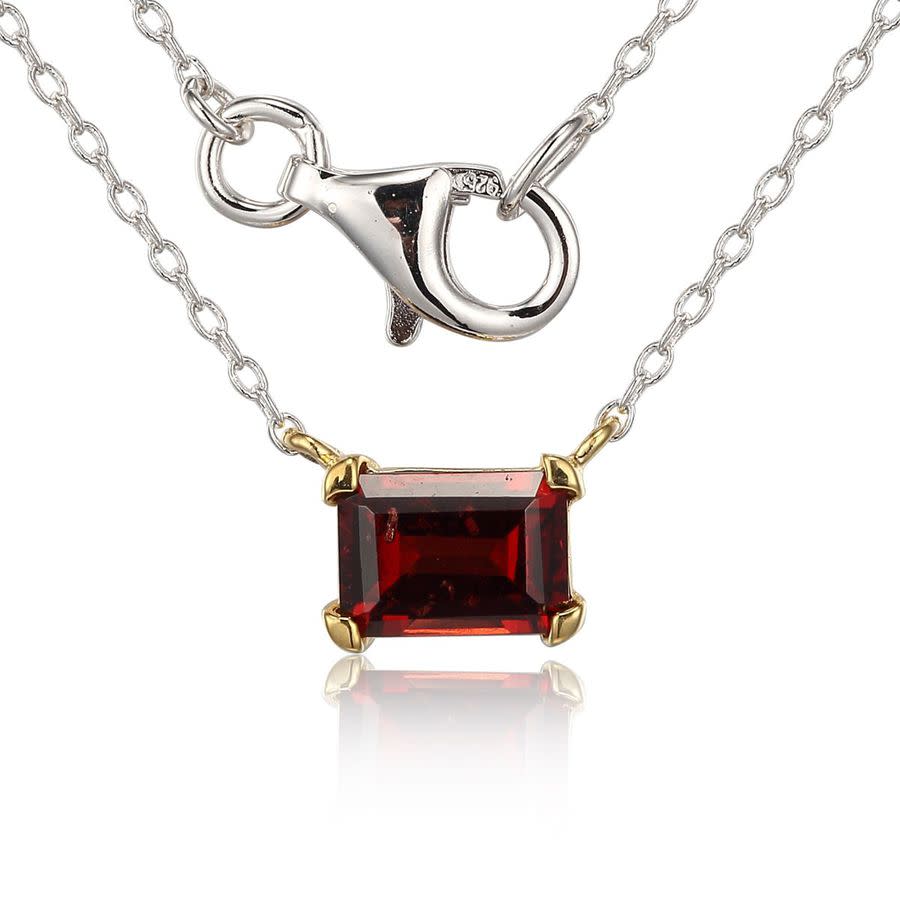 Classic Treasures Sterling Silver & Gold Plated Necklace With Genuine Garnet In Gold Tone,silver Tone,two Tone