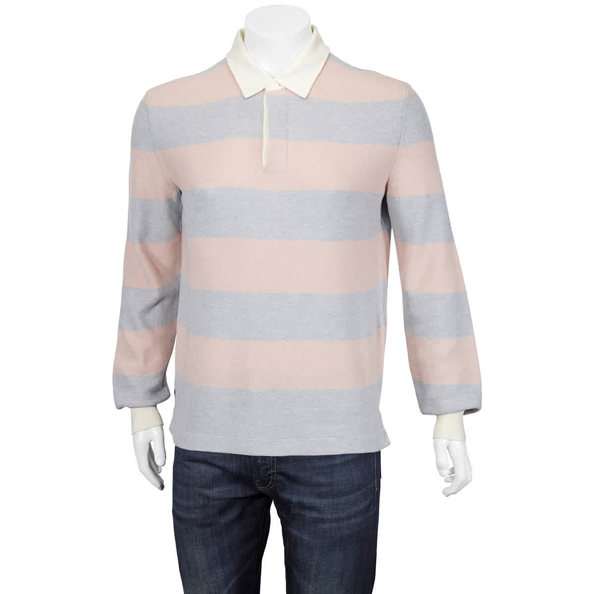 Ermenegildo Zegna Mens Long-sleeve Cashmere-blend Striped Knit Polo Shirt, Brand Size 48 (us Size 38) In Pink