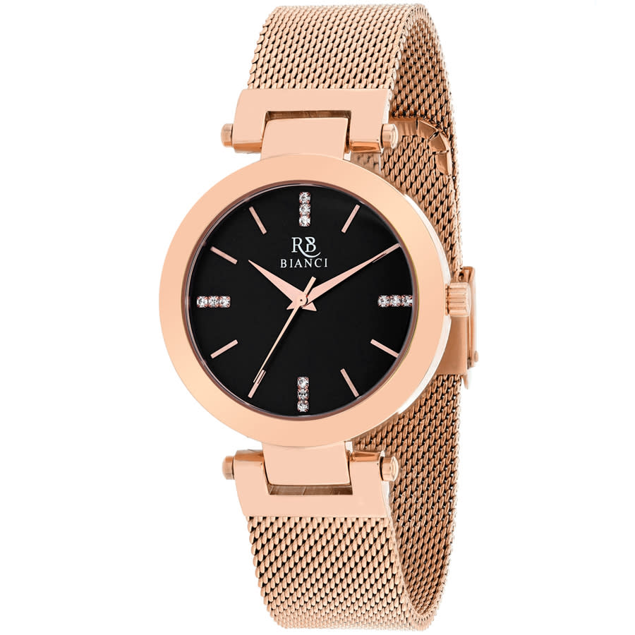 Shop Roberto Bianci Cristallo Quartz Black Dial Ladies Watch Rb0403 In Black / Gold Tone / Rose / Rose Gold Tone