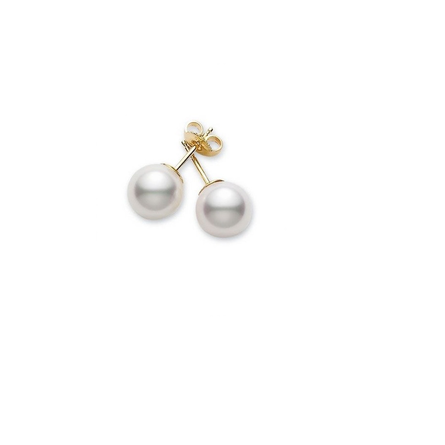 Mikimoto Akoya Pearl Stud Earrings With 18k Yellow Gold 6-6.5mm A Grade