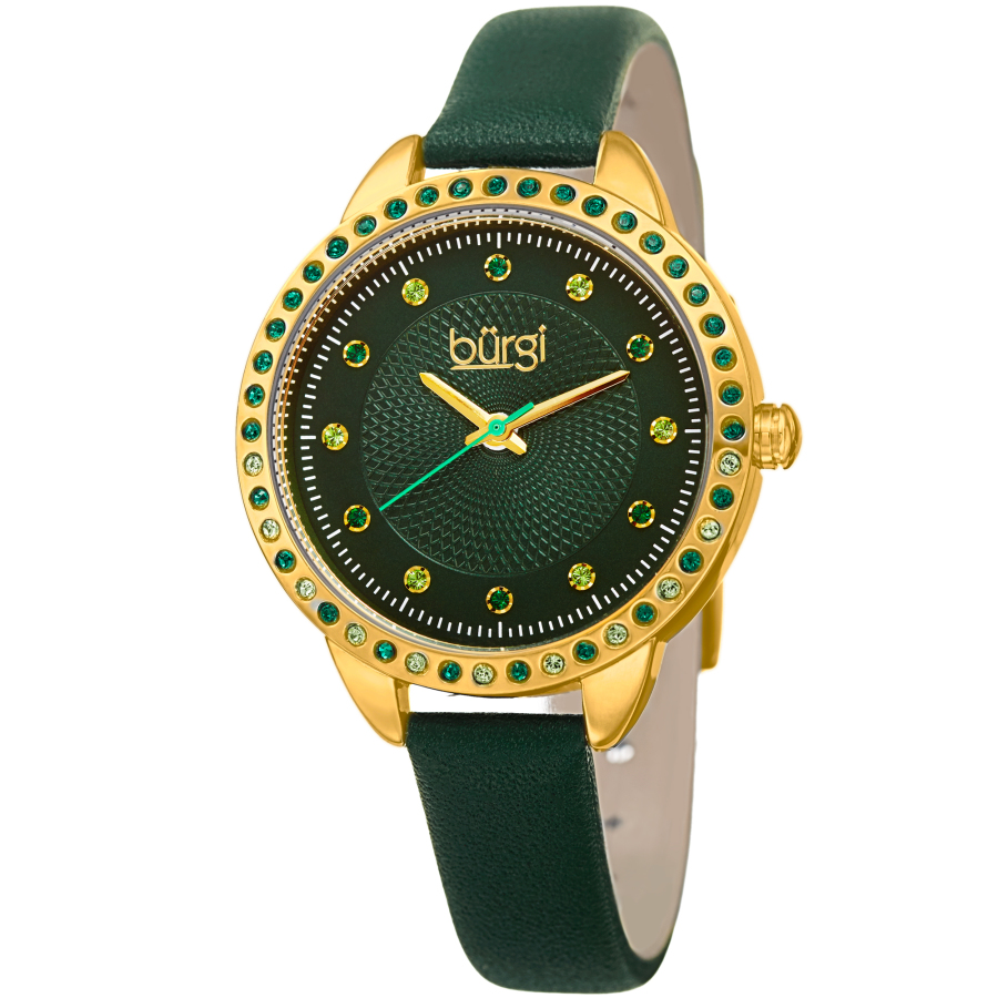 Burgi Quartz Green Dial Green Leather Ladies Watch Bur161yggn In Gold Tone / Green