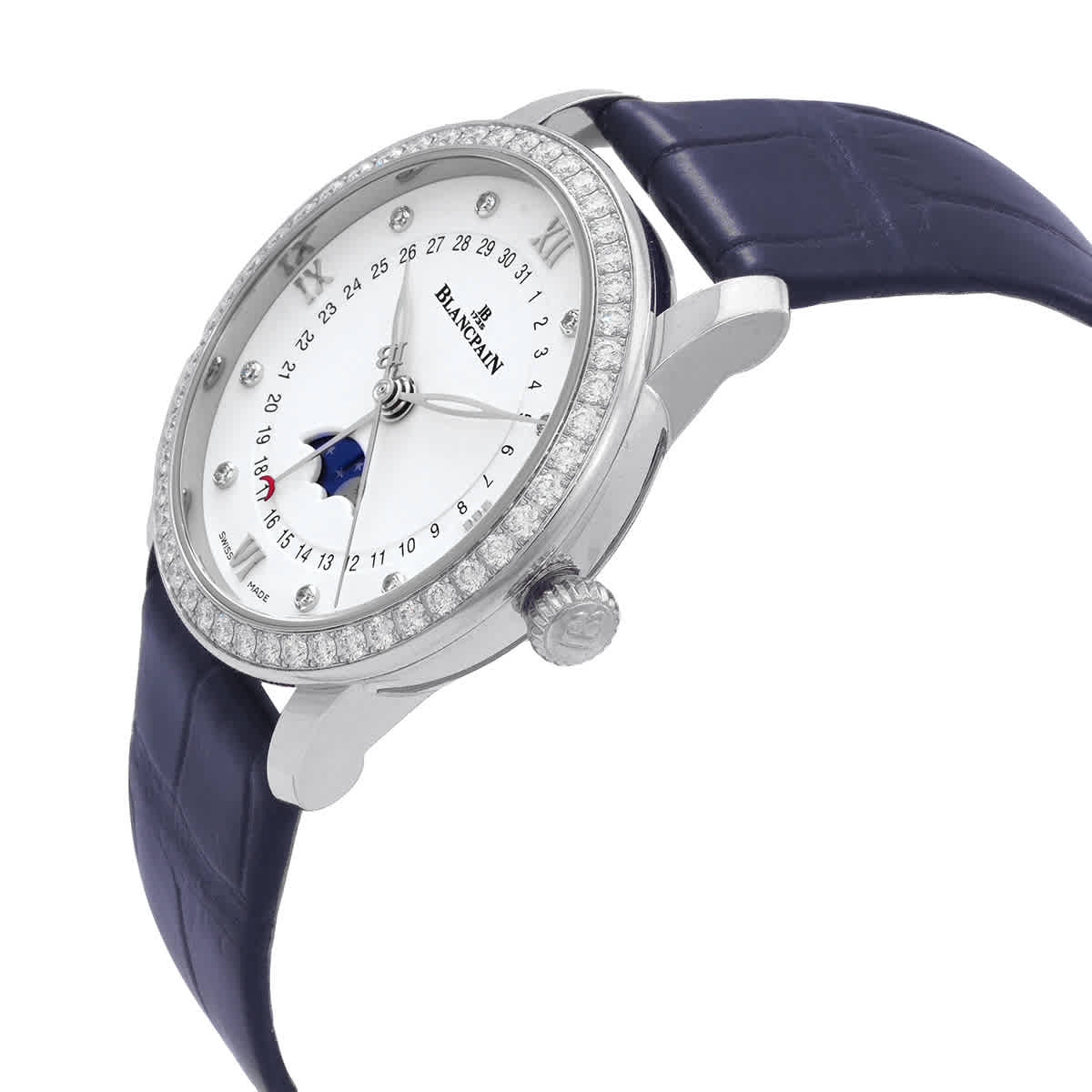 Shop Blancpain Villeret Moonphase Diamond White Dial Unisex Watch 6126-4628-55b