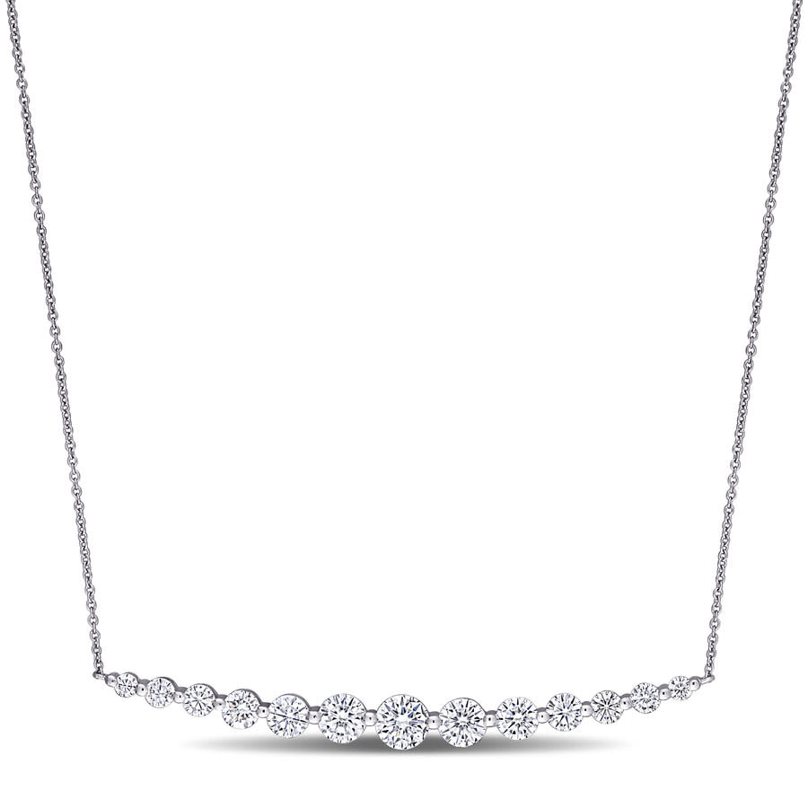 Amour Ladies 10k White Gold 0.5 Ct Round Cut White Moissanite Link Pendant Necklace