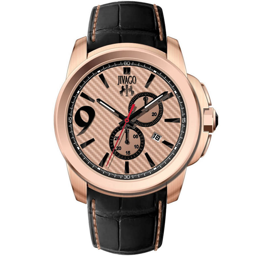 Shop Jivago Gliese Rose Gold Dial Black Leather Men's Watch Jv1515 In Black / Gold / Gold Tone / Rose / Rose Gold