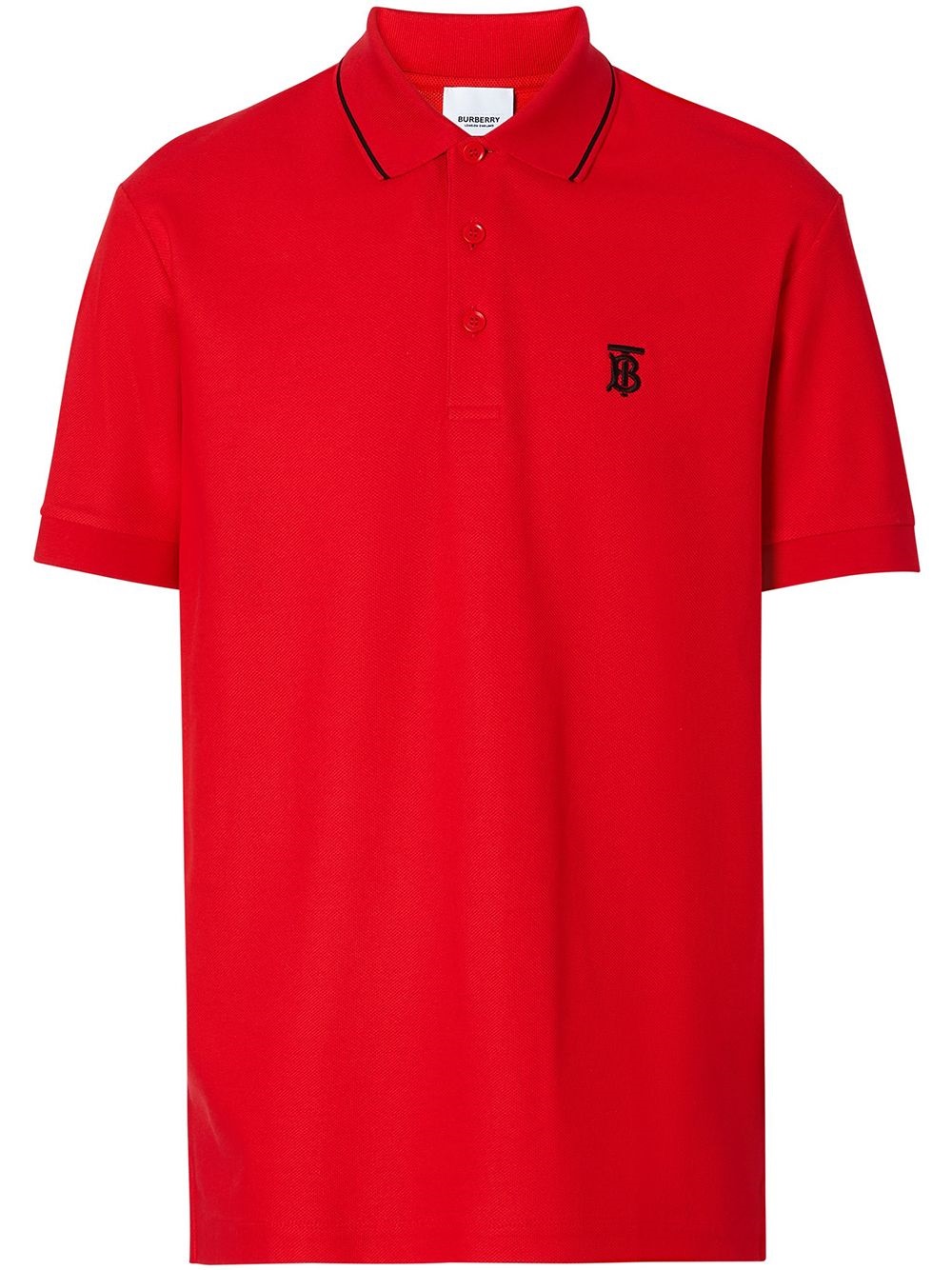 Burberry Mens Red Icon Stripe Placket Cotton Pique Polo Shirt