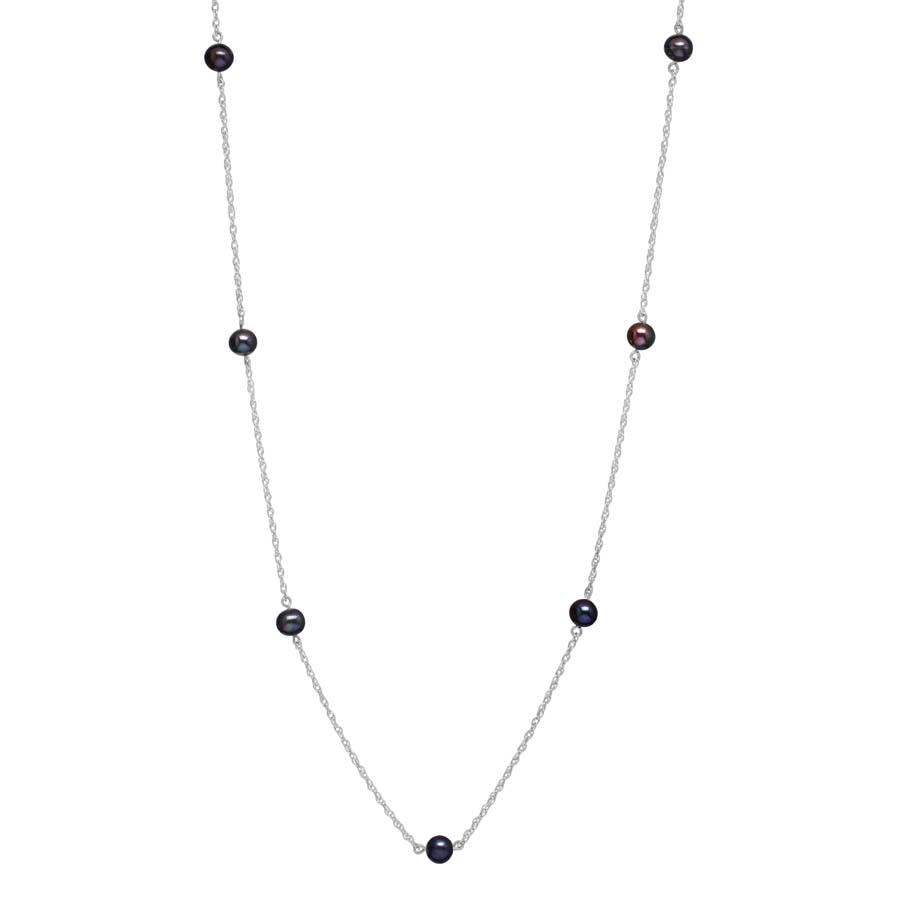 Bella Pearl 10k White Gold Black Freshwater Pearl Necklace In Black,gold Tone,white