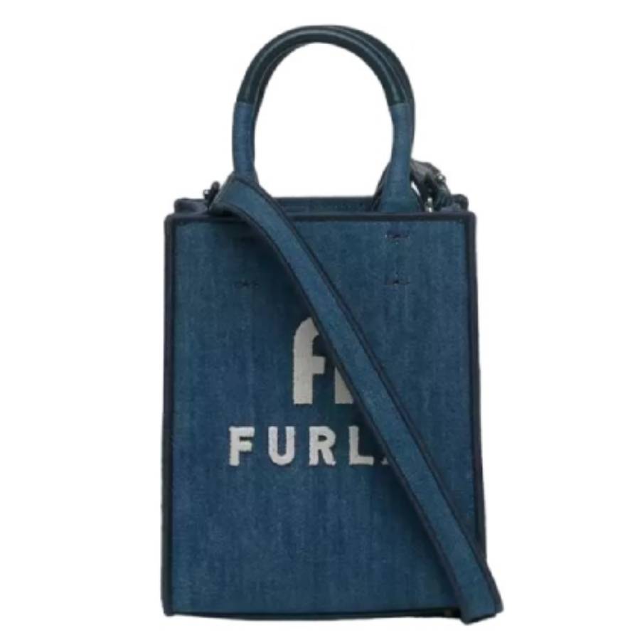 Furla Blu Jay Denim Opportunity Mini Tote Bag In Blu Jay/marshmallow