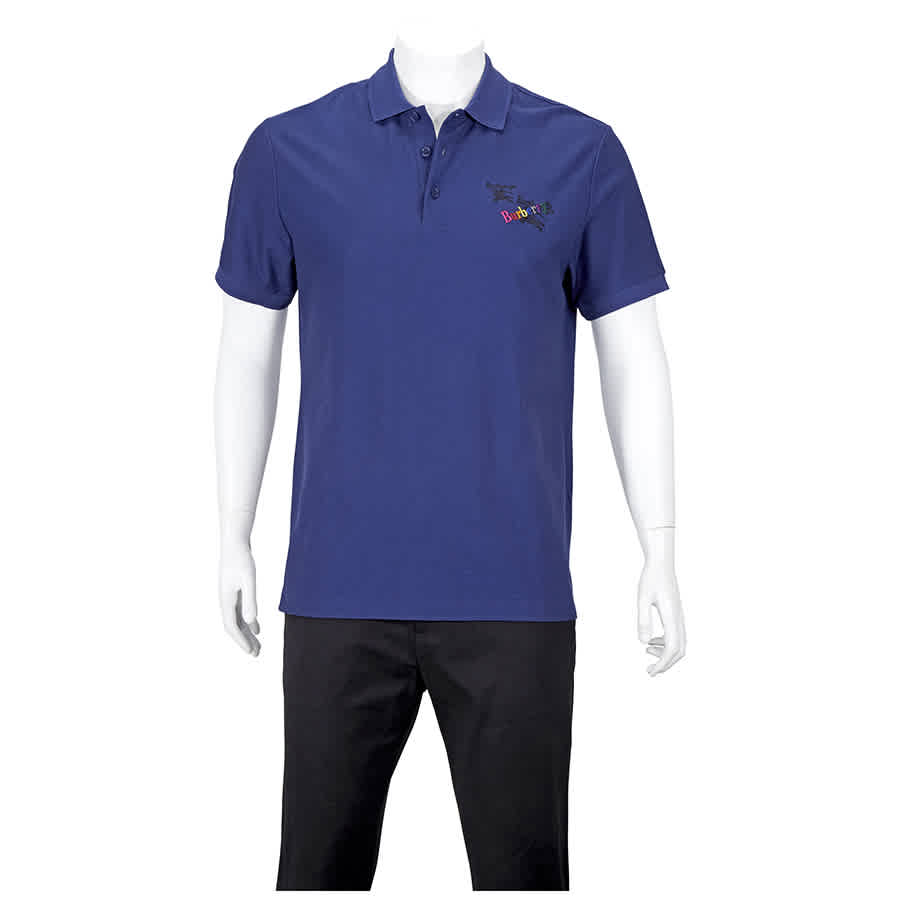 BURBERRY MENS KNIT TOPS SOLID INDIGO LOGOS POLO SIZE SMALL