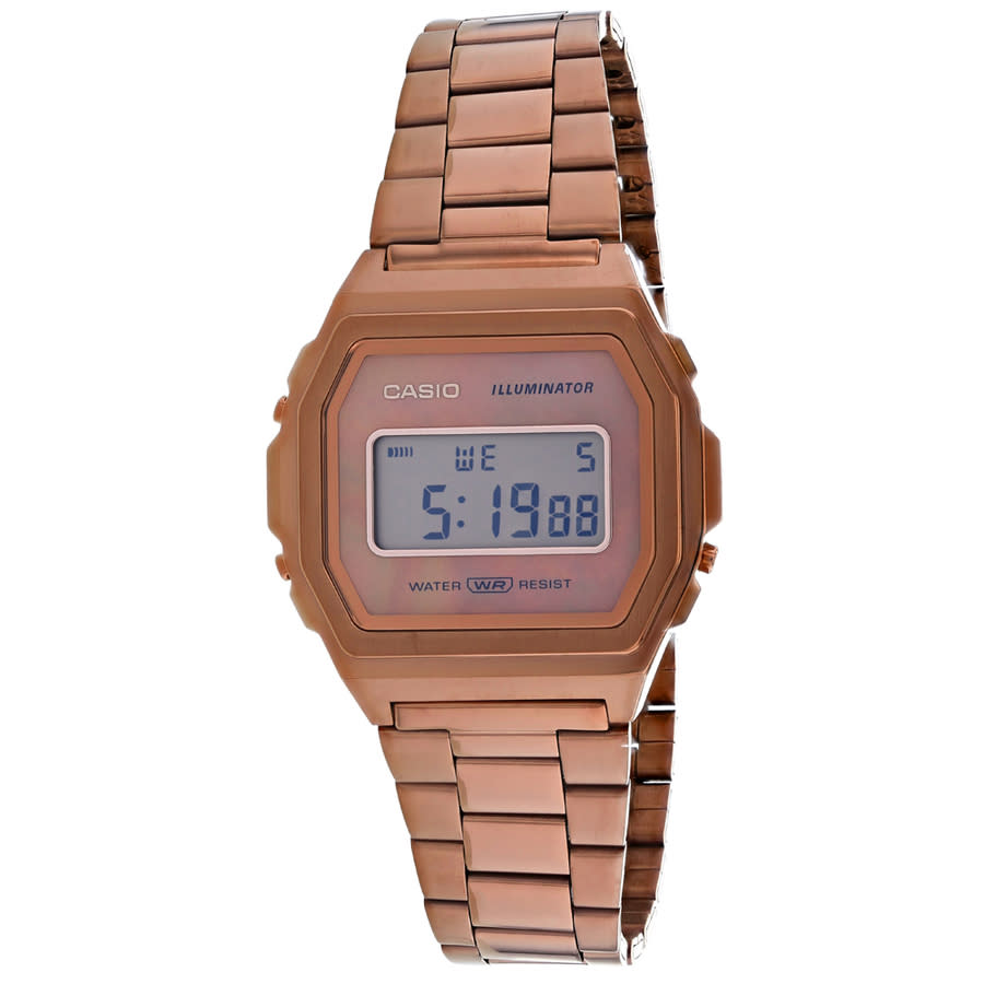 Casio Vintage Quartz Digital Mens Watch A1000rg-5vt In Gold Tone,mother Of Pearl,pink,rose Gold Tone