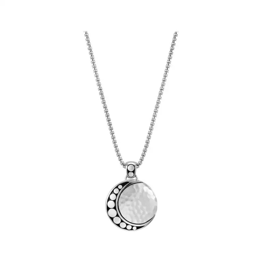 John Hardy Moon Phase Hammered Pendant Necklace Nb39058x16-18 In Silver-tone