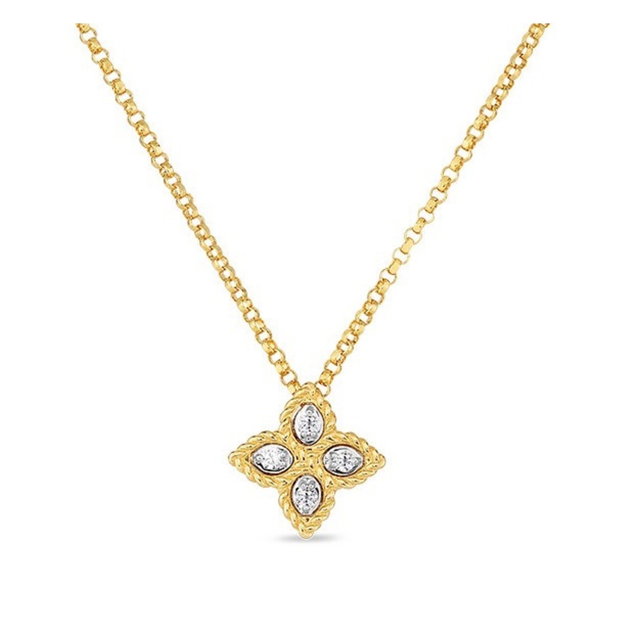 Roberto Coin Princess Flower Small Yellow Gold Diamond Necklace