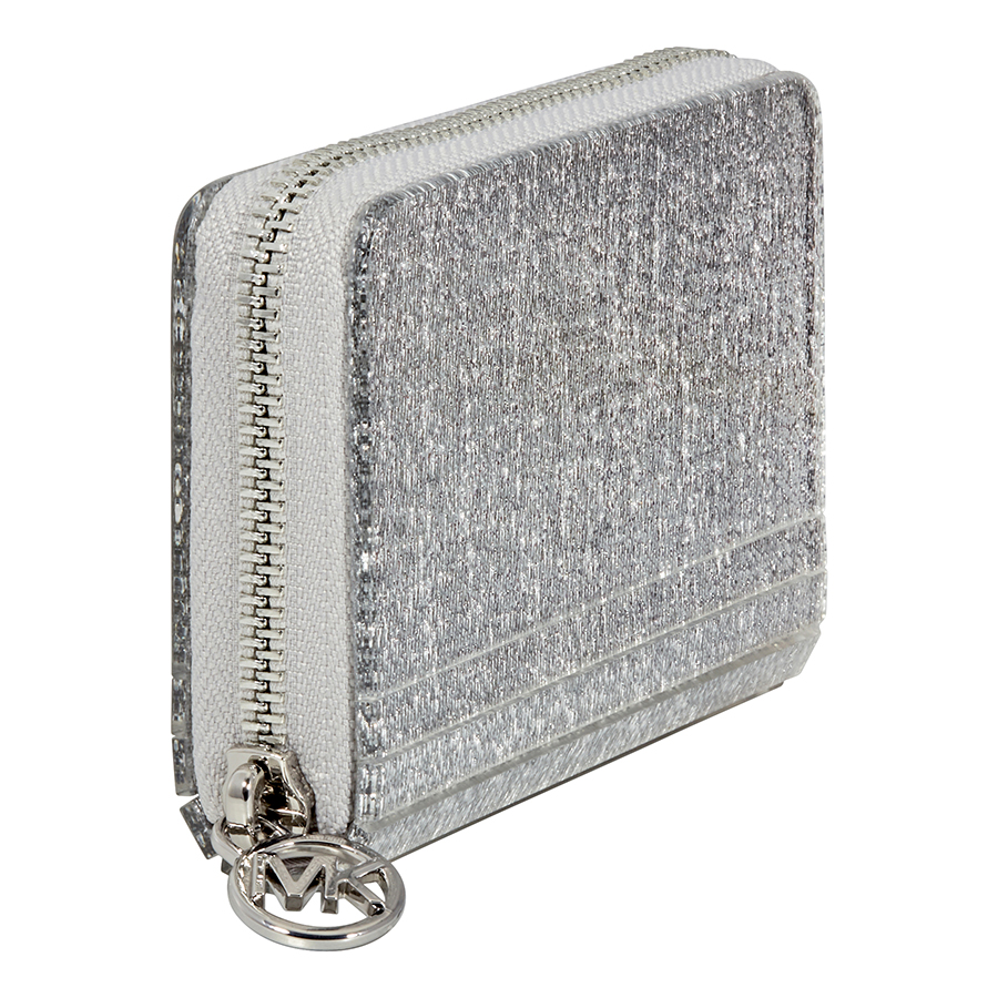 Michael Kors Barbara Zip Around Metallic Coin Case- Silver In Silver