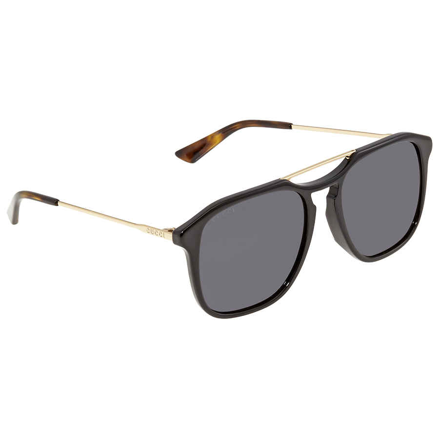 Click to view more detailed imagery on our partner's website Gucci Grey Smoke Square Mens Sunglasses Gg0321s 001 55 In Black,gold Tone,grey