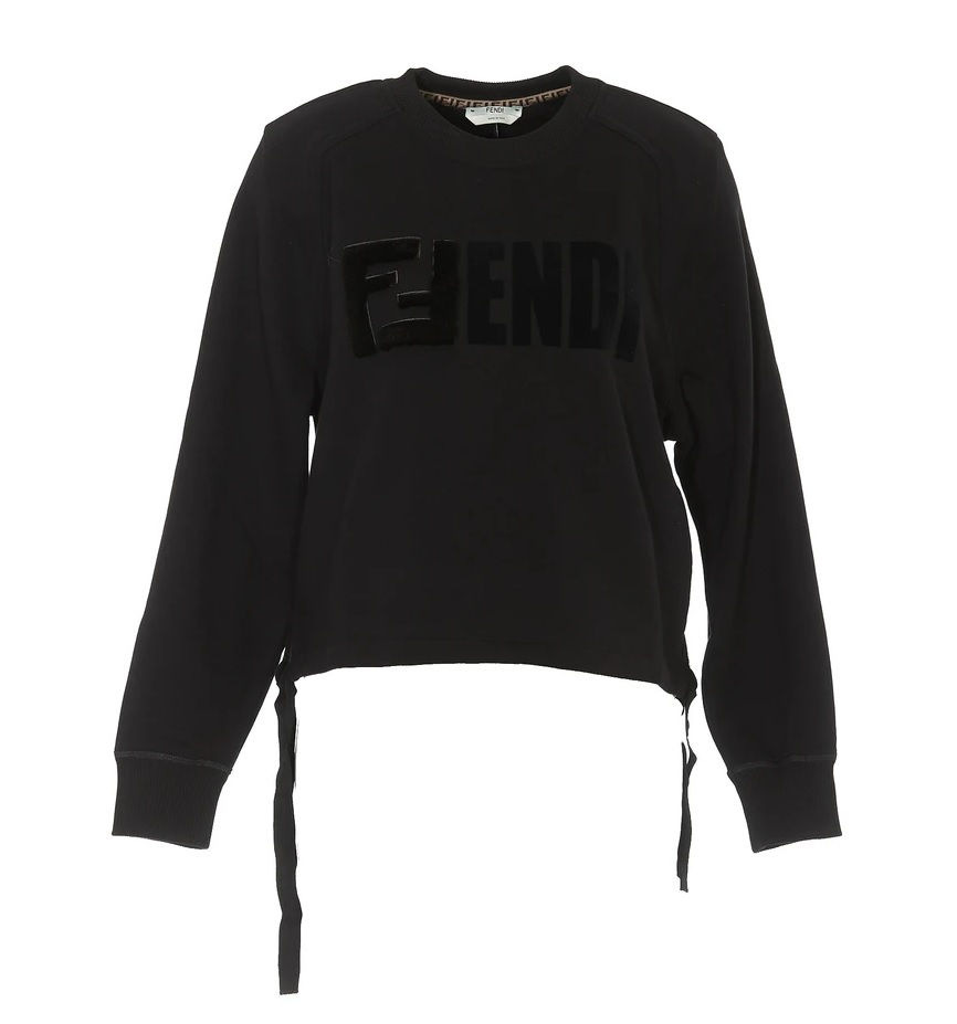 Fendi Black Cotton Jersey Logo Cropped Sweatshirt