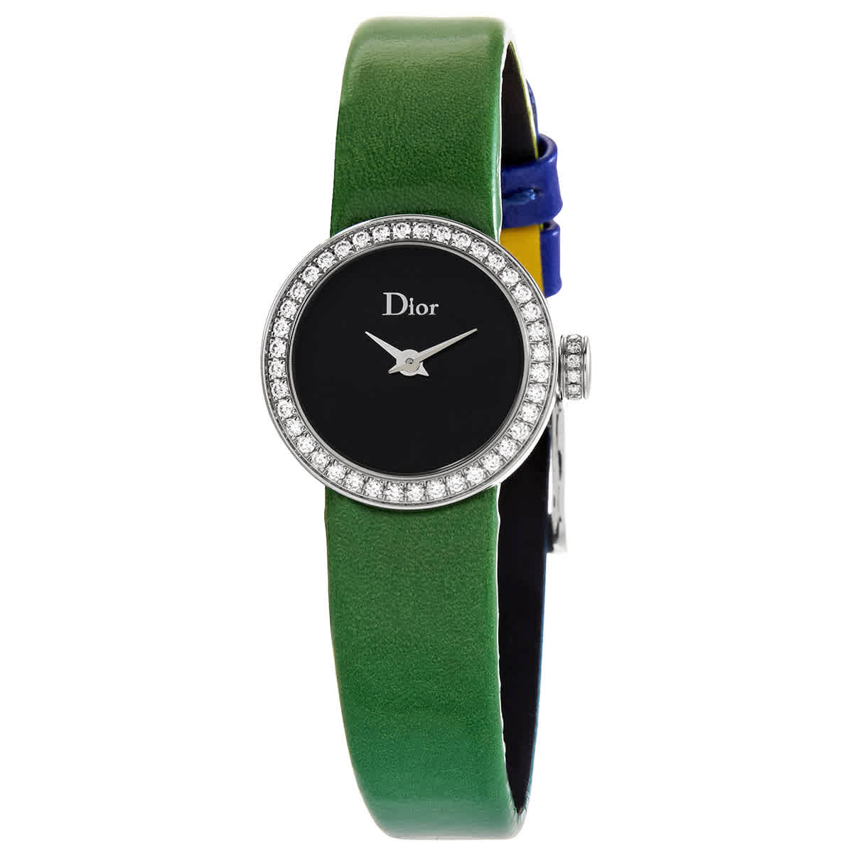 Dior Quartz Black Dial Green - Blue Leather Ladies Watch Cd040110a017 In Black,blue,green