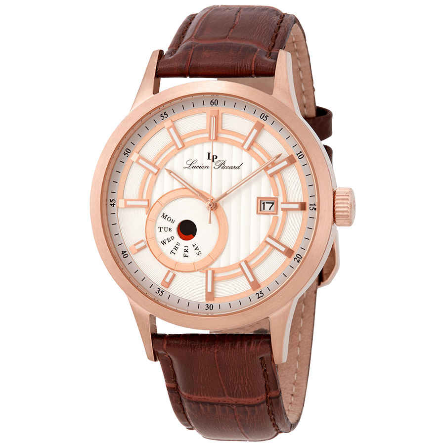 Lucien Piccard Epson Silver Dial Mens Watch 40063-rg-02s-brw In Brown,gold Tone,pink,rose Gold Tone,silver Tone