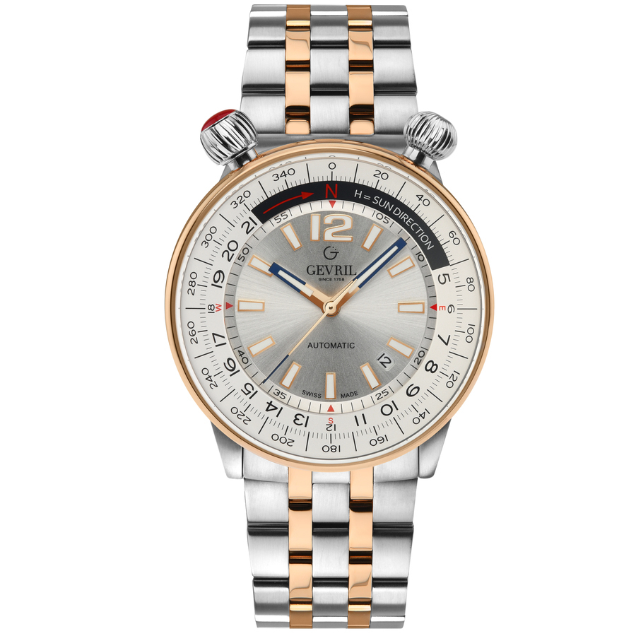 Gevril Wallabout Automatic Silver Dial Men's Watch 48563 In Two Tone  / Blue / Gold Tone / Rose / Rose Gold Tone / Silver
