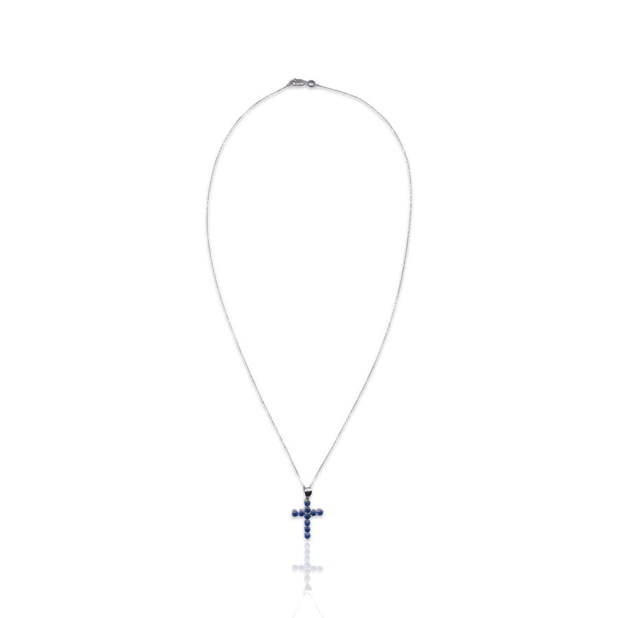 Tresorra 18k White Gold Sapphire Cross Necklacelength: 16 Inches