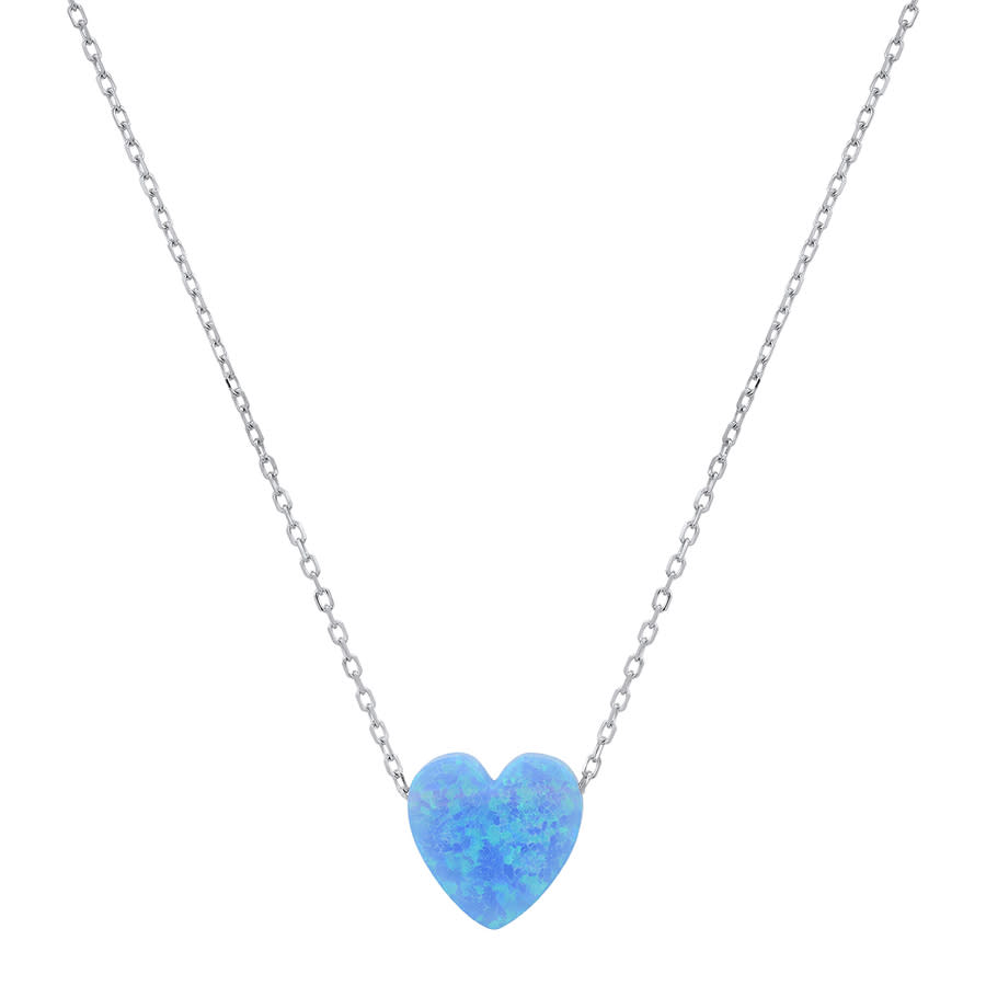 Kylie Harper Sterling Silver Blue Opal Heart Necklace In Silver-tone