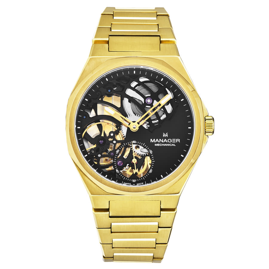 Manager Revolution Hand Wind Black Dial Mens Watch Man-rm-10-gm In Black / Gold Tone / Yellow