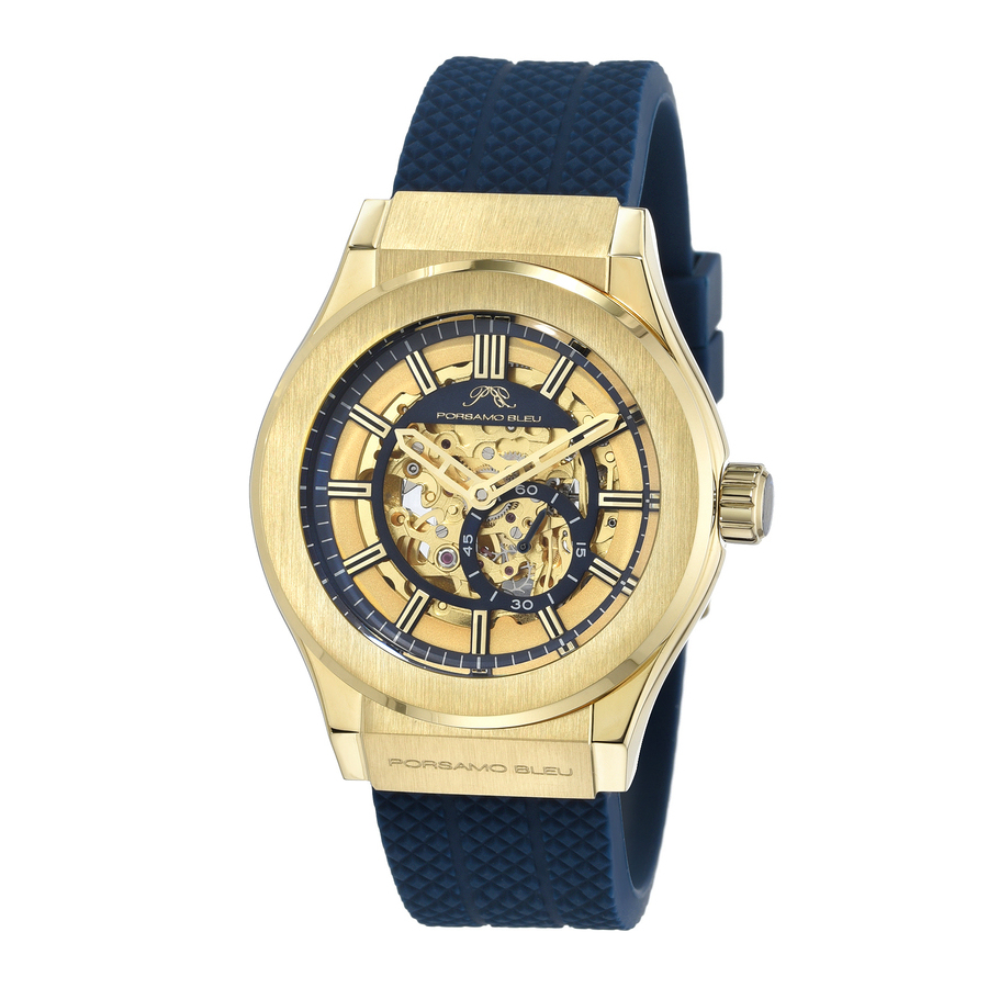 Porsamo Bleu Cruz Men's Automatic Sport Watch, 1222ccrr In Blue / Gold / Gold Tone / Skeleton / Yellow