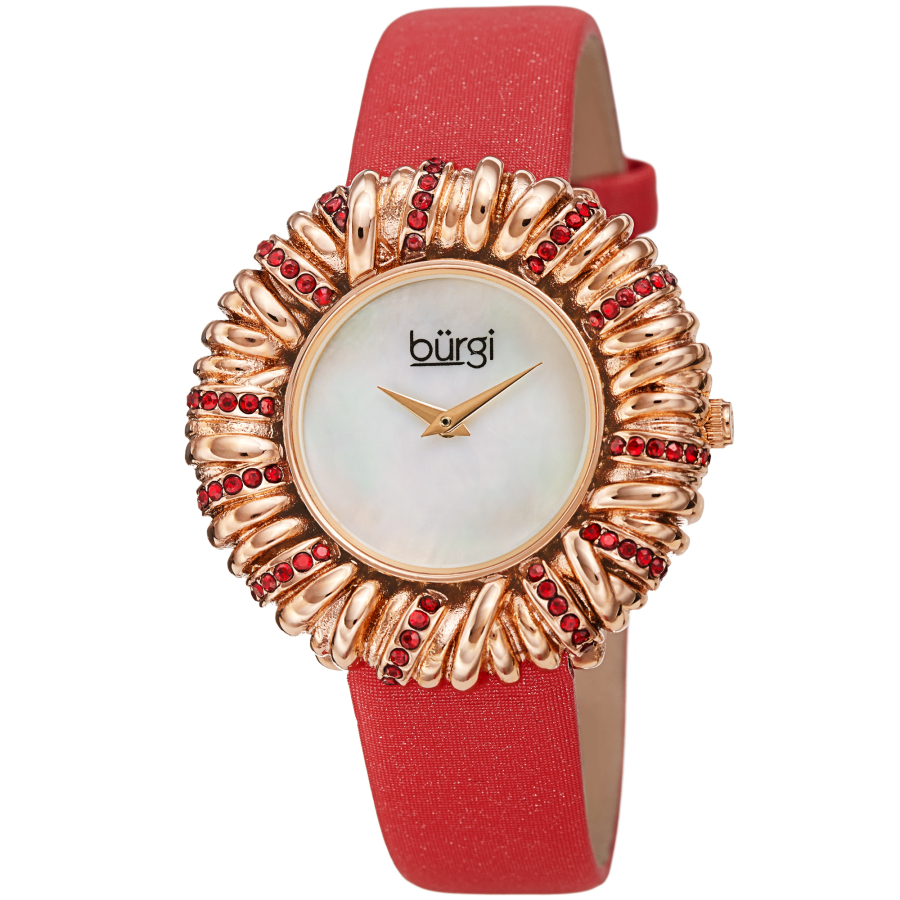 Burgi Twisted Bezel Quartz Crystal White Dial Ladies Watch Bur255rd In Red   / Brass / Gold Tone / White