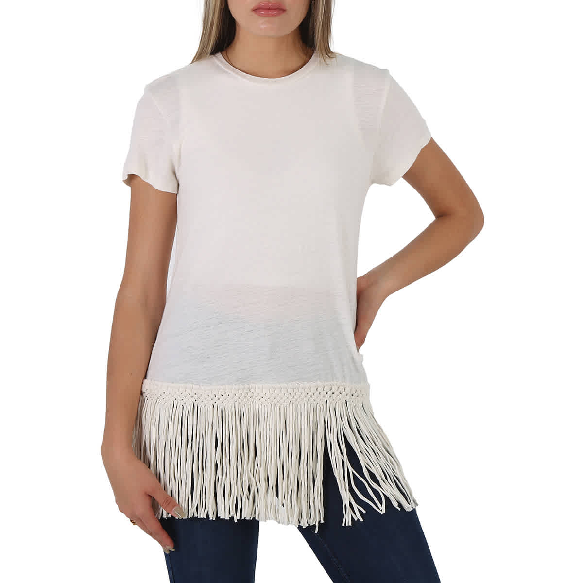 Polo Ralph Lauren Ladies Fringed Hem T-shirt In White