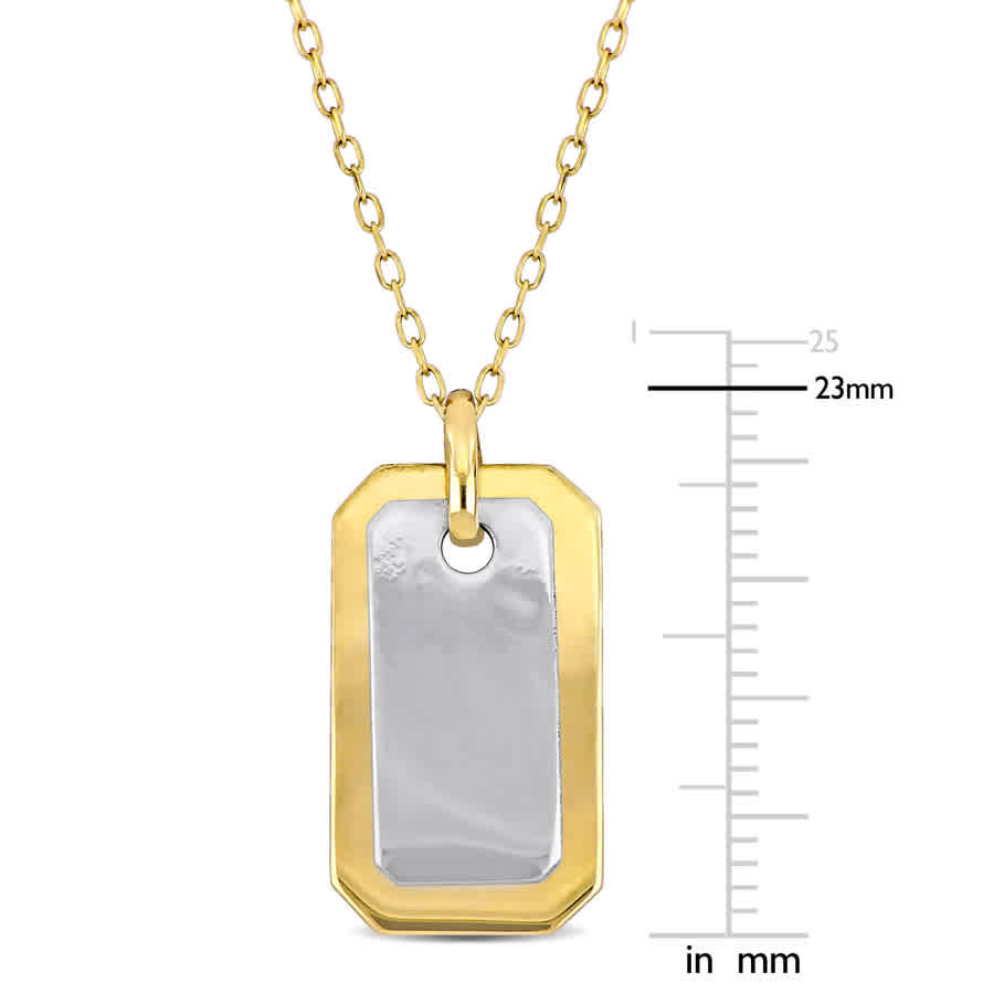 Shop Amour Dog Tag Necklace In 10k 2-tone Yellow And White Gold - 18 In
