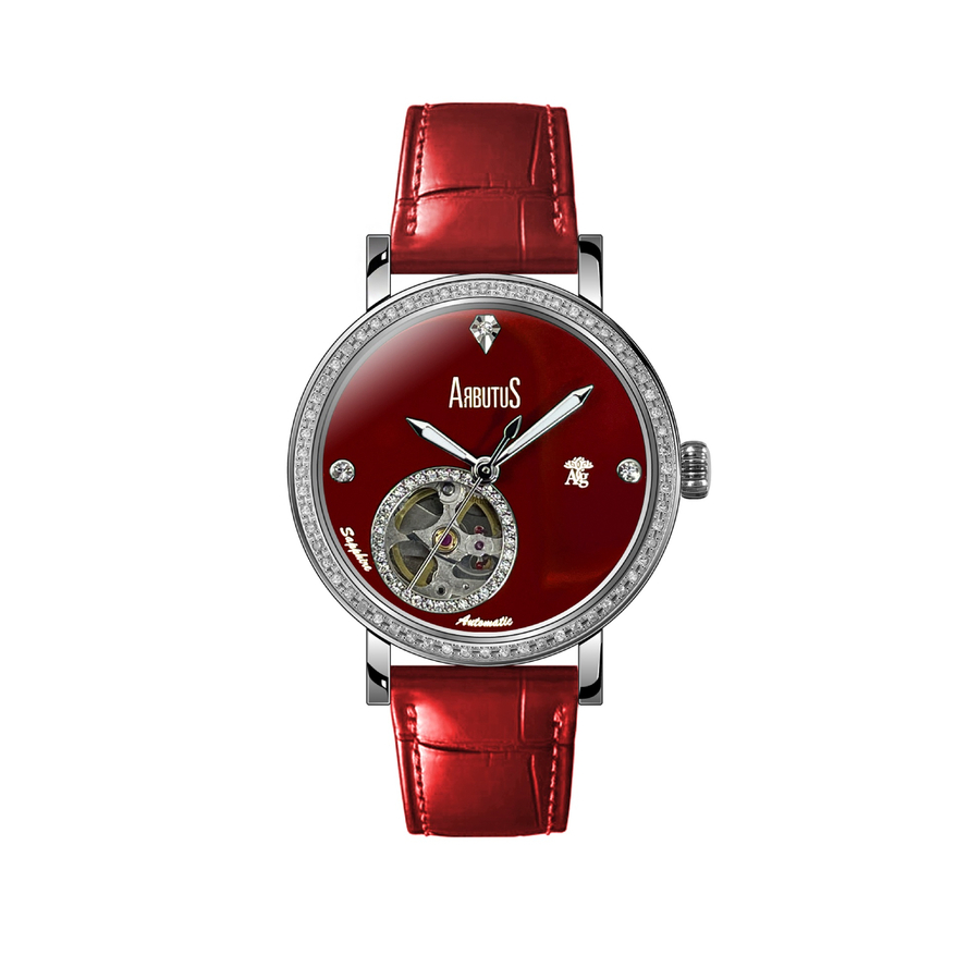 Arbutus Ag Silver Collection Diamond Red Dial Ladies Watch Ag2201srr In Red   / Silver