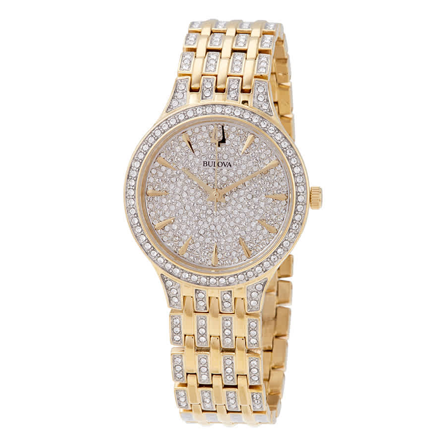 Bulova Phantom Crystal Pave Dial Ladies Watch 98l263 In Gold Tone