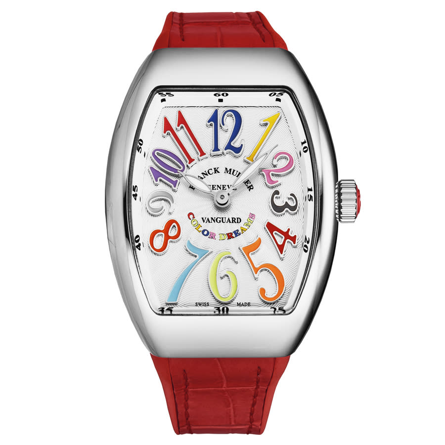 Shop Franck Muller Vanguard Quartz Silver Dial Ladies Watch 35qzcldsilred In Red   / Silver