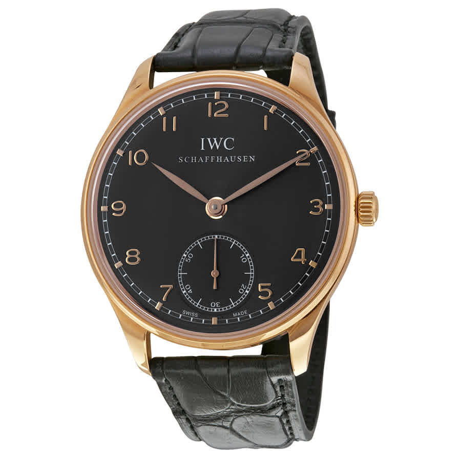 Iwc Schaffhausen Portuguese Ardoise Dial 18kt Rose Gold Black Leather Mens Watch 5454-06 In Black / Gold / Rose / Skeleton