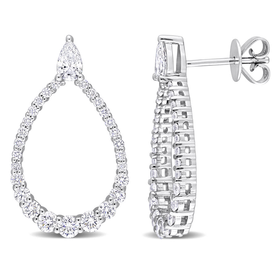 Created Forever 1 1/3 Ct Tw Pear & Round Lab Created Diamond Open Earrings In 14k White Gold