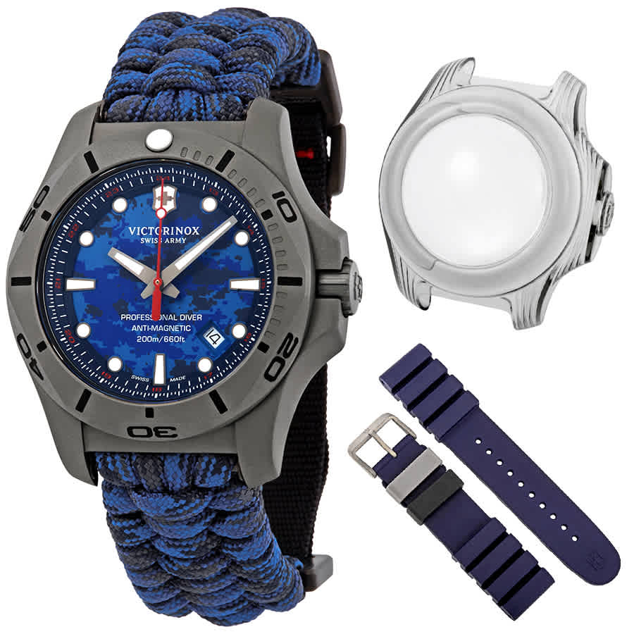 Victorinox I.n.o.x. Professional Diver Titanium Blue Camo Dial Mens Watch 241813 In Blue / Grey