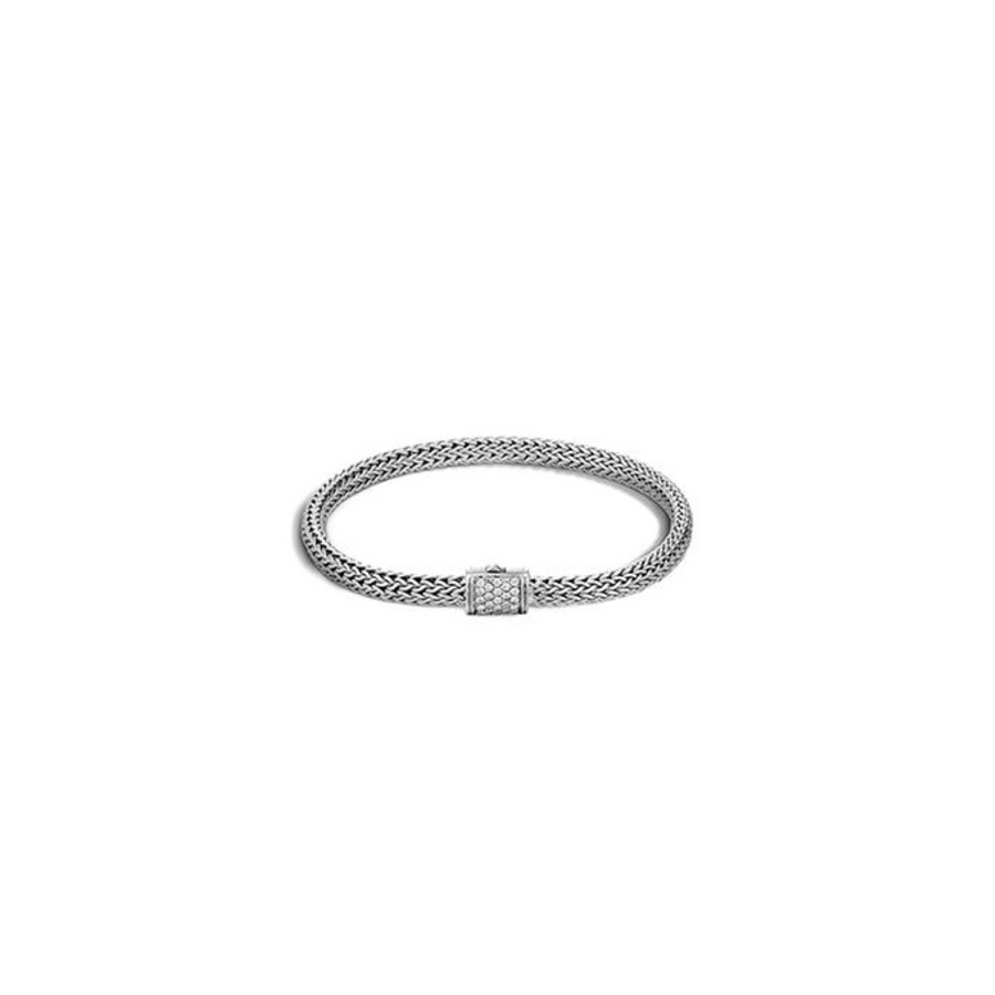 John Hardy Diamond Pav (0.18ct) Extra Small Bracelet With Pusher Clasp Size Medium - Bbp96002dixm In Silver-tone