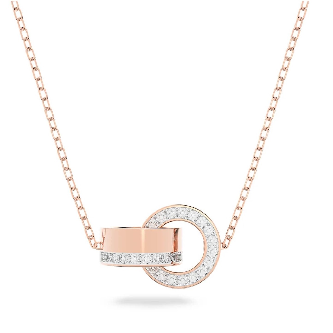 Swarovski Women's Hollow Rose Gold Tone Plated Intertwined Circles Small Pendant Necklace In Two Tone  / Gold / Gold Tone / Rose / Rose Gold / Rose Gold Tone / White