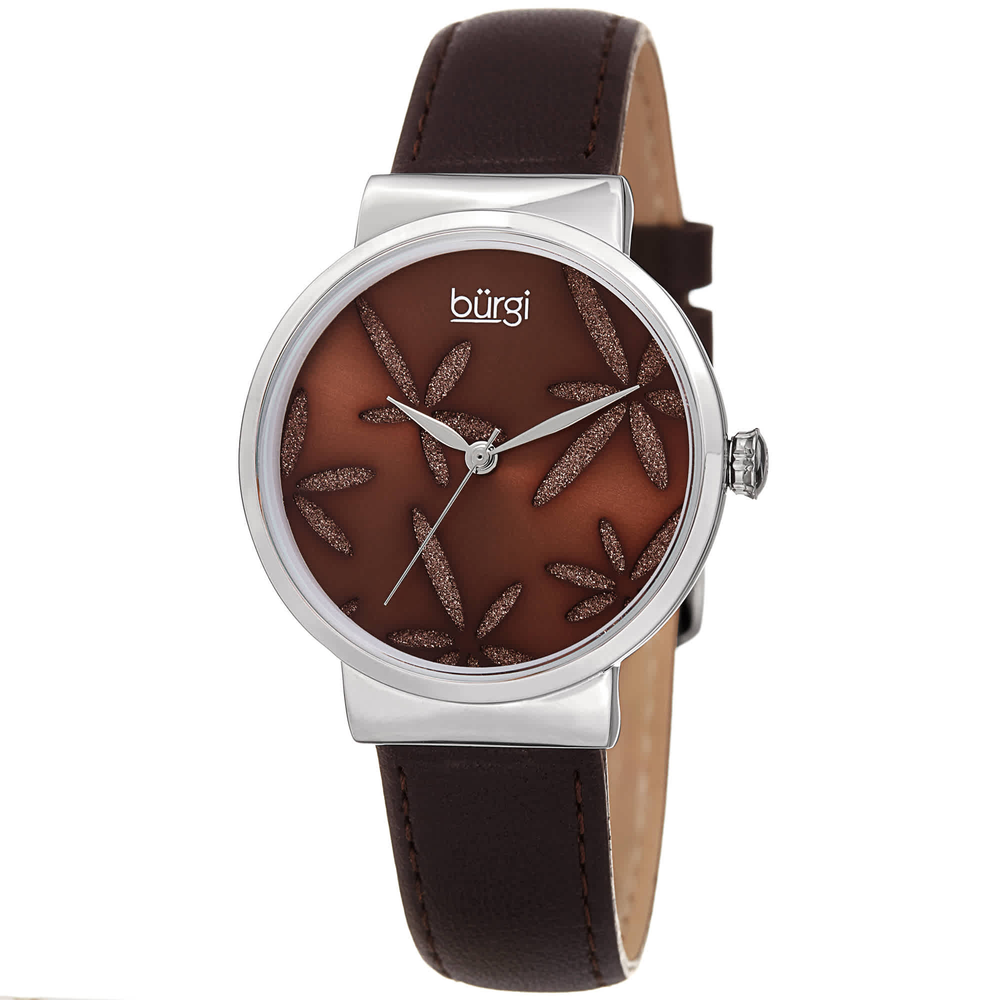 Burgi Sparkling Flower Quartz Brown Dial Ladies Watch Bur191br