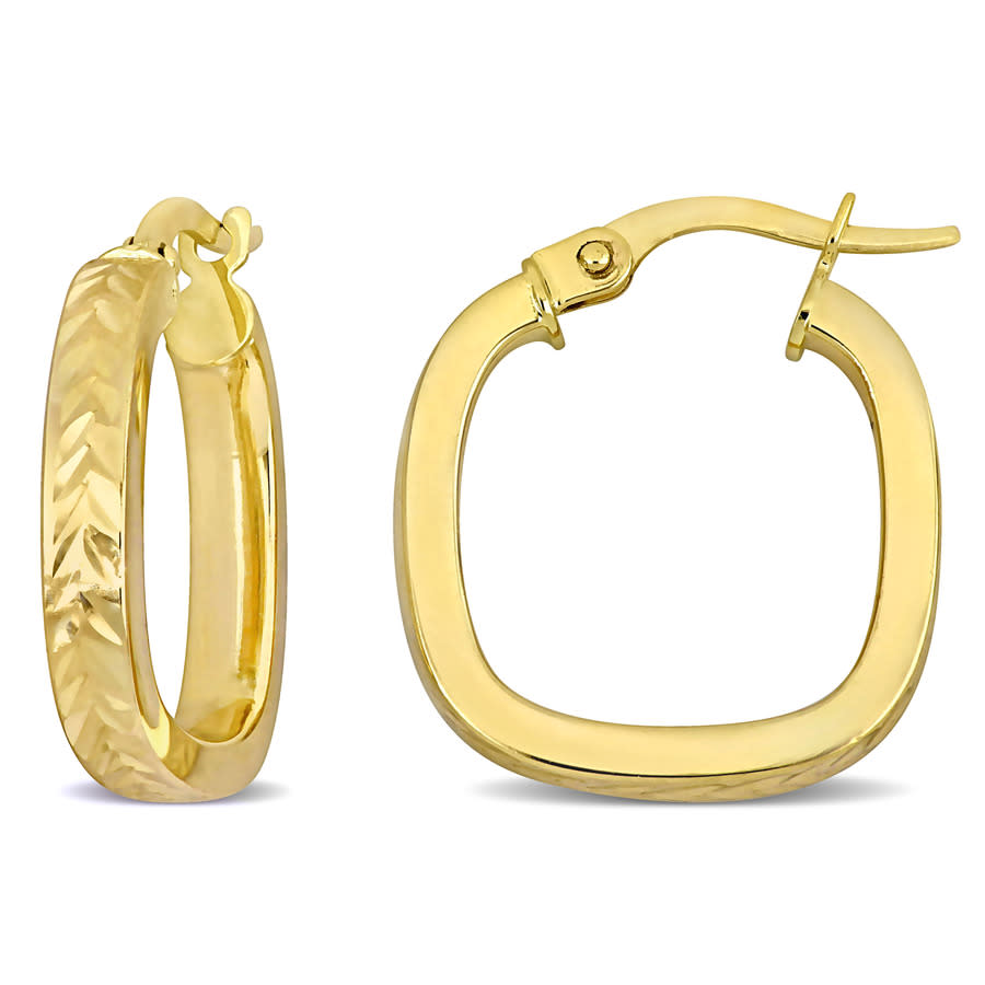 Amour 19mm Textured Square Hoop Earrings In 10k Yellow Gold