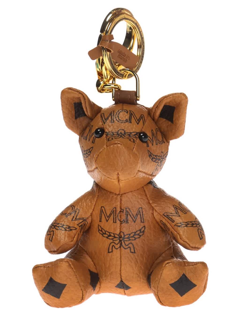 Mcm Brown Zoo Visetos Coated Canvas Pig Charm In Brown,gold Tone