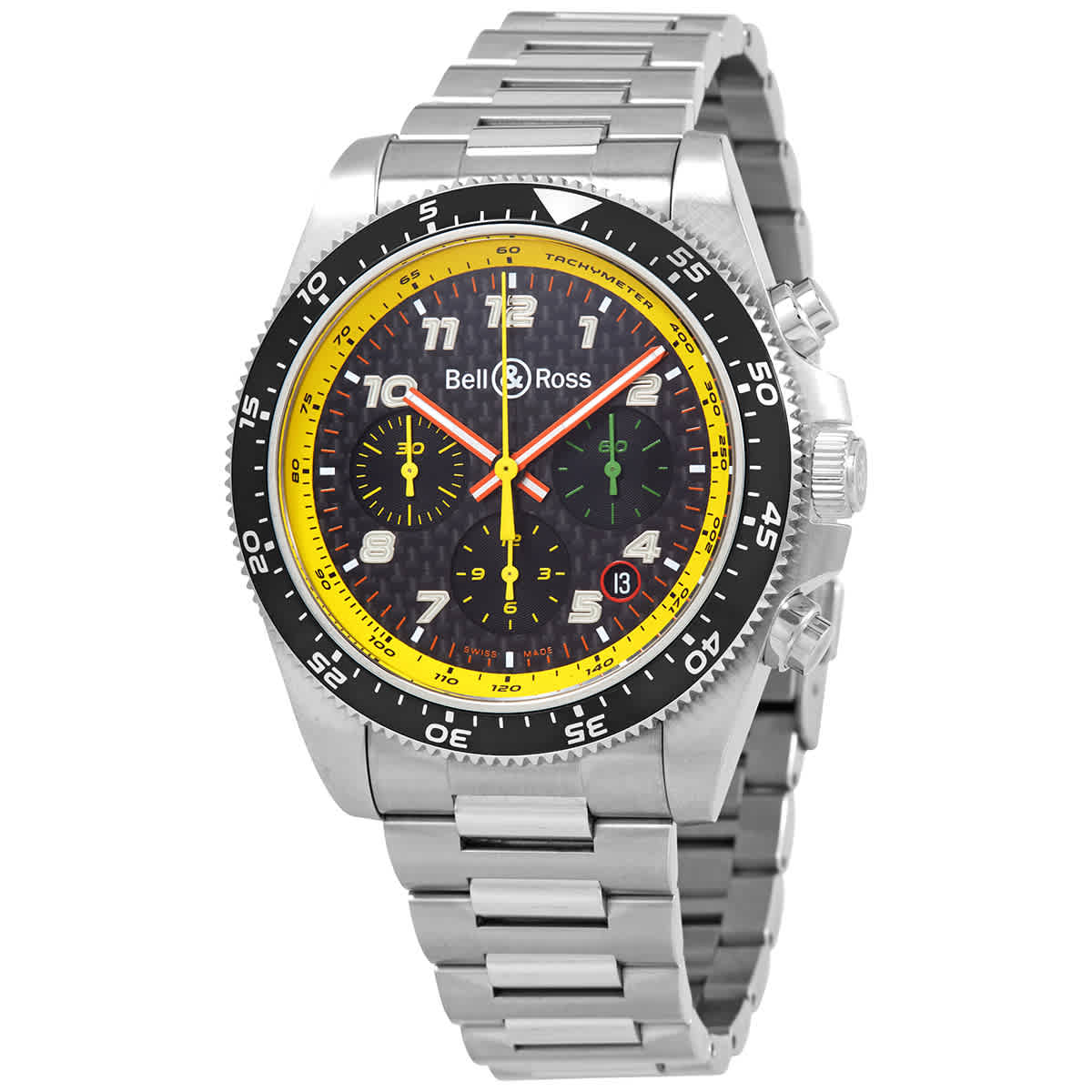 Bell And Ross Br V3-94 R.s.19 Chronograph Automatic Mens Watch Brv394-rs19/sst In Black,red,silver Tone,yellow