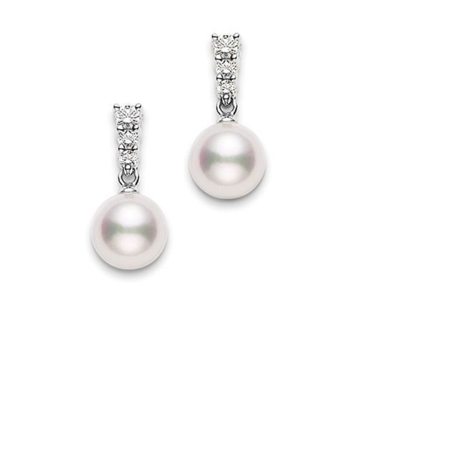 Mikimoto Women's Morning Dew 8mm White Cultured Akoya Pearl, Diamond & 18k White Gold Drop Earrings In White