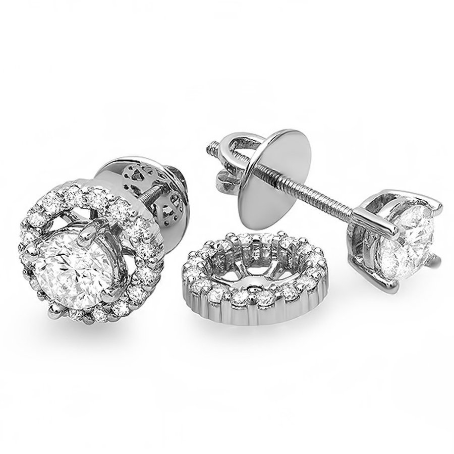 Dazzling Rock Dazzlingrock Collection 1.00 Carat (ctw) 14k Round Diamond Halo Stud Earrings With Removable Jackets In Gold Tone,silver Tone,white